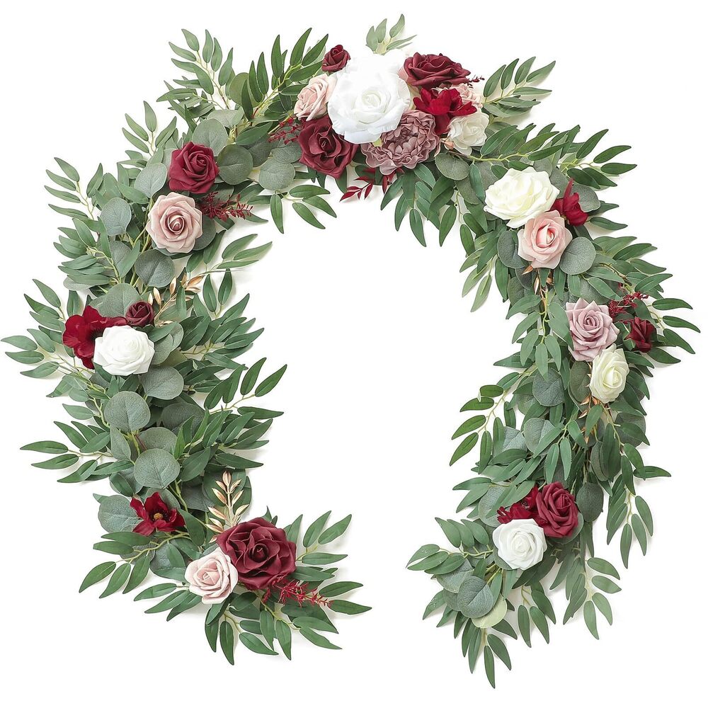 7824 6ft Artificial Eucalyptus Garland with Flowers Greenery Faux Floral
